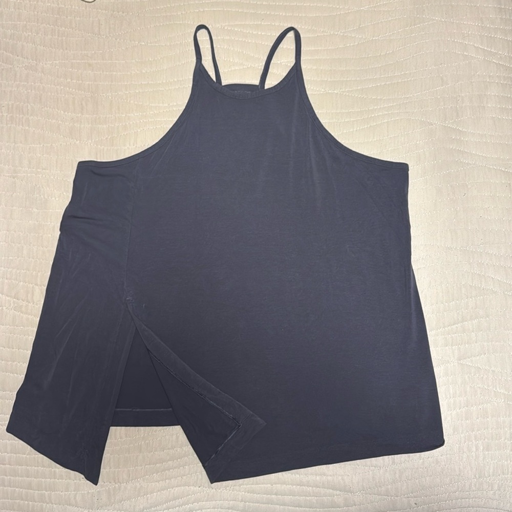 Athleta Large Navy/Grey Asymmetrical Split Hem Racerback Tank